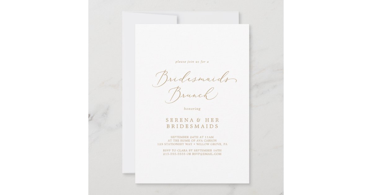 Delicate Gold Calligraphy Bridesmaids Brunch Invitation | Zazzle