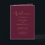 Delicate Gold Calligraphy Burgundy Folded Wedding Program<br><div class="desc">This delicate gold calligraphy burgundy folded wedding program is perfect for a modern wedding. The romantic minimalist design features lovely and elegant champagne golden yellow typography on a burgundy red background with a clean and simple look.</div>