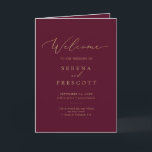 Delicate Gold Calligraphy Burgundy Folded Wedding Program<br><div class="desc">This delicate gold calligraphy burgundy folded wedding program is perfect for a modern wedding. The romantic minimalist design features lovely and elegant champagne golden yellow typography on a burgundy red background with a clean and simple look.</div>