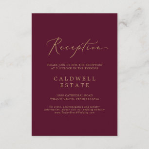 Delicate Gold Calligraphy   Burgundy Reception Enclosure Card