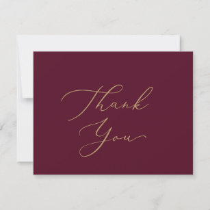 Delicate Gold Calligraphy Burgundy Thank You Card