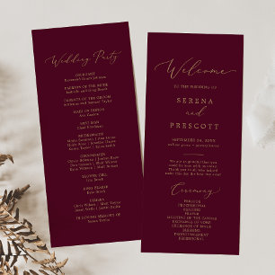 Delicate Gold Calligraphy   Burgundy Wedding Program