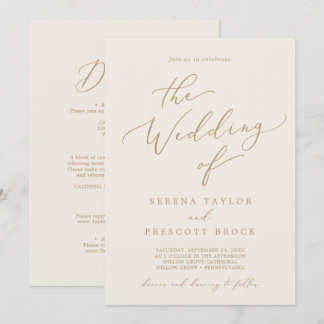 Delicate Gold Calligraphy Cream All In One Wedding Invitation