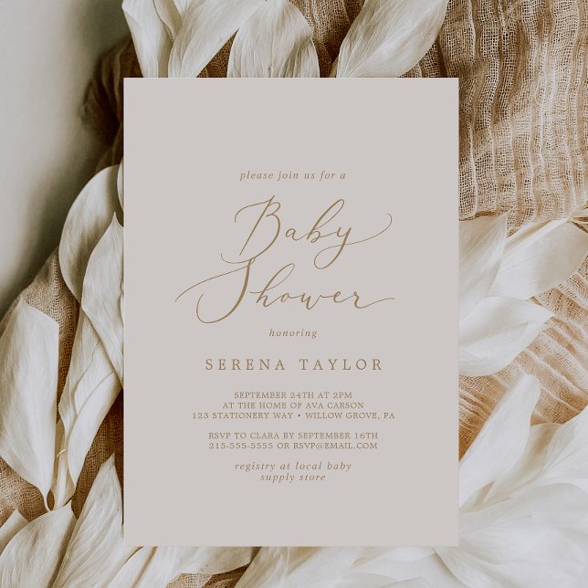Delicate Gold Calligraphy | Cream Baby Shower Invitation (Creator Uploaded)