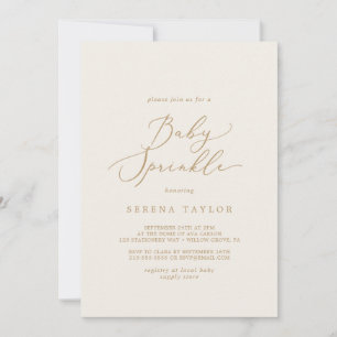 Delicate Gold Calligraphy   Cream Baby Sprinkle Invitation