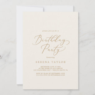 Delicate Gold Calligraphy   Cream Birthday Party Invitation