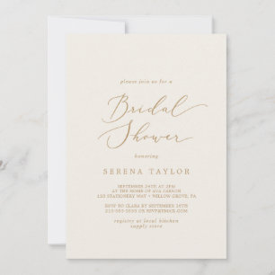 Delicate Gold Calligraphy   Cream Bridal Shower Invitation