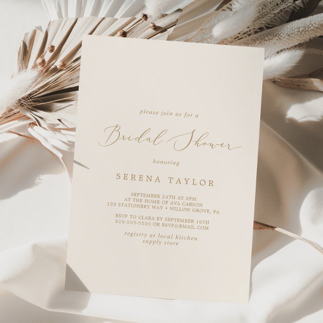 Delicate Gold Calligraphy | Cream Bridal Shower Invitation (Creator Uploaded)