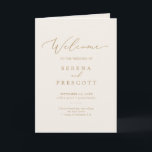 Delicate Gold Calligraphy | Cream Folded Wedding Program<br><div class="desc">This delicate gold calligraphy cream folded wedding program is perfect for a modern wedding. The romantic minimalist design features lovely and elegant champagne golden yellow typography on an ivory cream background with a clean and simple look.</div>