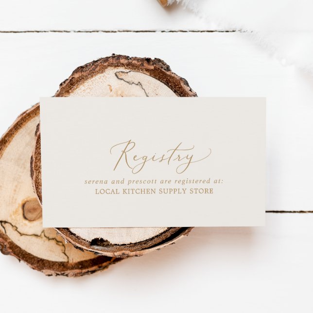 Delicate Gold Calligraphy | Cream Gift Registry Enclosure Card (Creator Uploaded)
