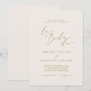 Delicate Gold Calligraphy Cream La Boda De Wedding Invitation