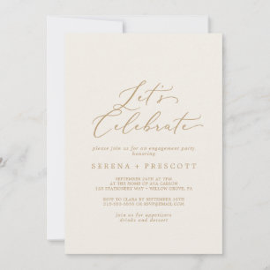 Delicate Gold Calligraphy   Cream Let's Celebrate Invitation