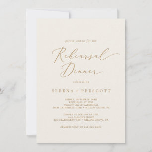Delicate Gold Calligraphy   Cream Rehearsal Dinner Invitation
