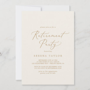 Delicate Gold Calligraphy   Cream Retirement Party Invitation