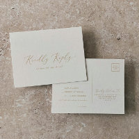 Delicate Gold Calligraphy Cream Song RSVP Postcard
