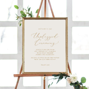 Delicate Gold Calligraphy Cream Unplugged Ceremony Poster