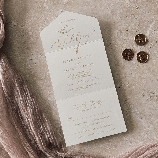 Delicate Gold Calligraphy | Cream Wedding All In One Invitation (Creator Uploaded)