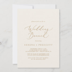 Delicate Gold Calligraphy   Cream Wedding Brunch Invitation