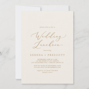 Delicate Gold Calligraphy   Cream Wedding Luncheon Invitation