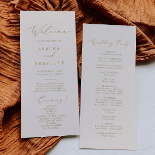 Delicate Gold Calligraphy   Cream Wedding Party Program