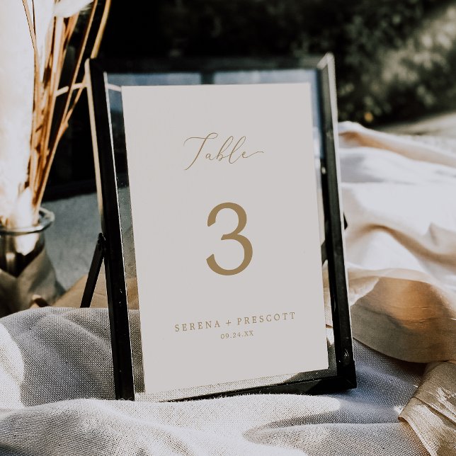 Delicate Gold Calligraphy | Cream Wedding Table Number (Delicate Gold Calligraphy | Cream Wedding Table Number)