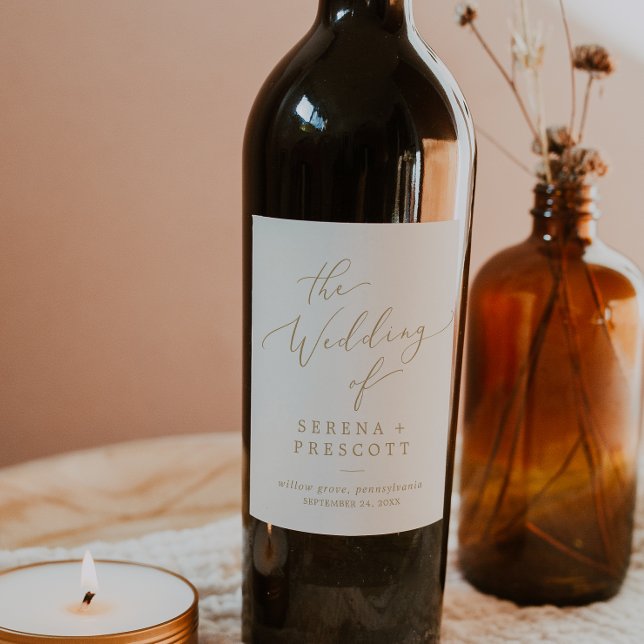 Delicate Gold Calligraphy | Cream Wedding Wine Label (Creator Uploaded)