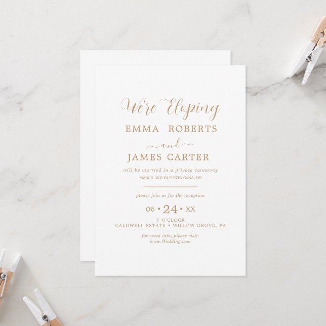 Delicate Gold Calligraphy | Elopement Reception  Invitation (Front/Back In Situ)