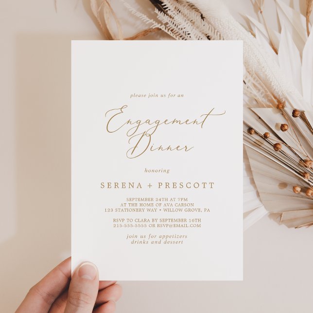 Delicate Gold Calligraphy Engagement Dinner Invitation (Creator Uploaded)