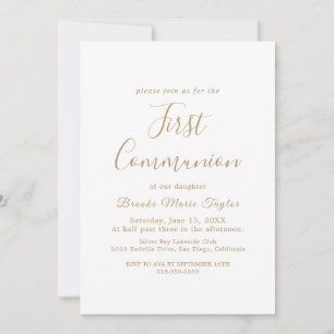 Delicate Gold Calligraphy First Communion  Invitation