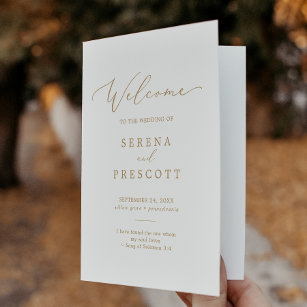 Delicate Gold Calligraphy Folded Wedding Program