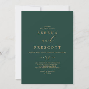 Delicate Gold Calligraphy   Green Casual Wedding Invitation