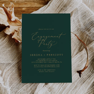Delicate Gold Calligraphy Green Engagement Party Invitation