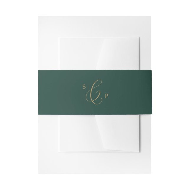 Delicate Gold Calligraphy | Green Monogram Wedding Invitation Belly Band (Front Example)