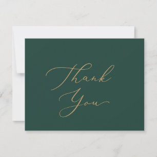 Delicate Gold Calligraphy Green Thank You Card