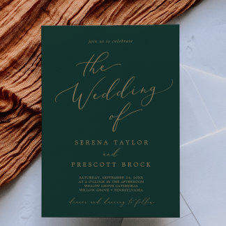 Delicate Gold Calligraphy | Green The Wedding Of Invitation