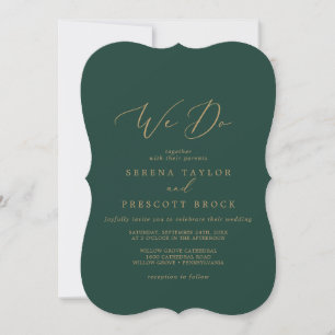 Delicate Gold Calligraphy   Green We Do Wedding Invitation