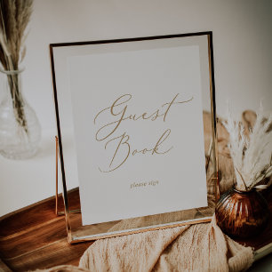 Delicate Gold Calligraphy Guest Book Sign