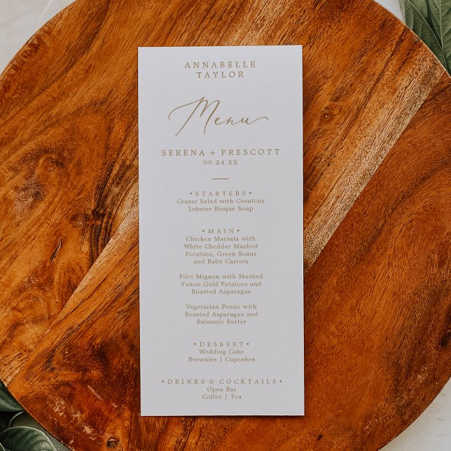 Delicate Gold Calligraphy Guest Name Wedding Menu (Creator Uploaded)