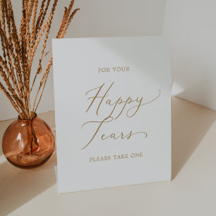 Delicate Gold Calligraphy Happy Tears Tissue Pedestal Sign