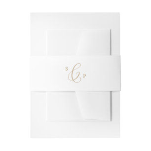 Delicate Gold Calligraphy Monogram Wedding Invitation Belly Band