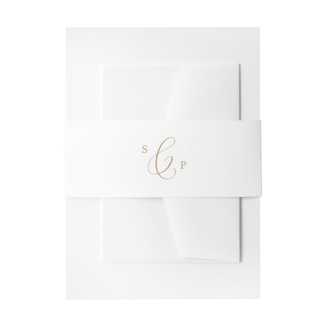 Delicate Gold Calligraphy Monogram Wedding Invitation Belly Band (Front Example)