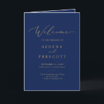 Delicate Gold Calligraphy | Navy Folded Wedding Program<br><div class="desc">This delicate gold calligraphy navy folded wedding program is perfect for a modern wedding. The romantic minimalist design features lovely and elegant champagne golden yellow typography on a navy blue background with a clean and simple look.</div>