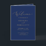 Delicate Gold Calligraphy | Navy Folded Wedding Program<br><div class="desc">This delicate gold calligraphy navy folded wedding program is perfect for a modern wedding. The romantic minimalist design features lovely and elegant champagne golden yellow typography on a navy blue background with a clean and simple look.</div>
