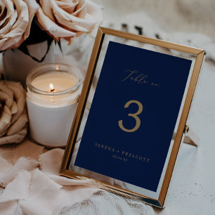Delicate Gold Calligraphy   Navy Table No. Number
