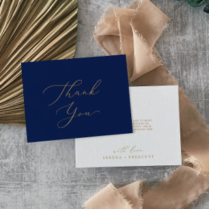 Delicate Gold Calligraphy Navy Thank You Card