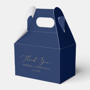Delicate Gold Calligraphy   Navy Thank You Favour Box
