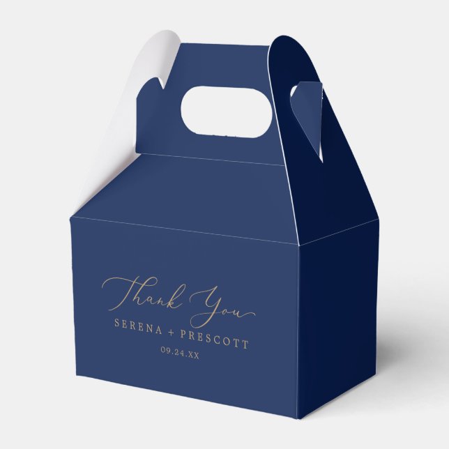 Delicate Gold Calligraphy | Navy Thank You Favour Box (Front Side)