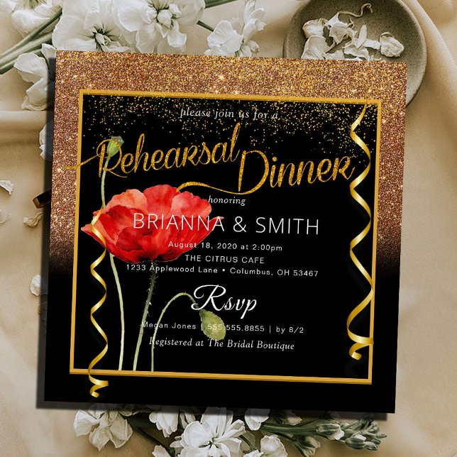 Delicate Gold Calligraphy Rehearsal Dinner  Invitation (Creator Uploaded)