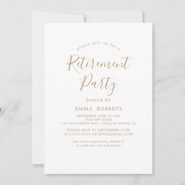 Delicate Gold Calligraphy Retirement Party  Invitation (Front)