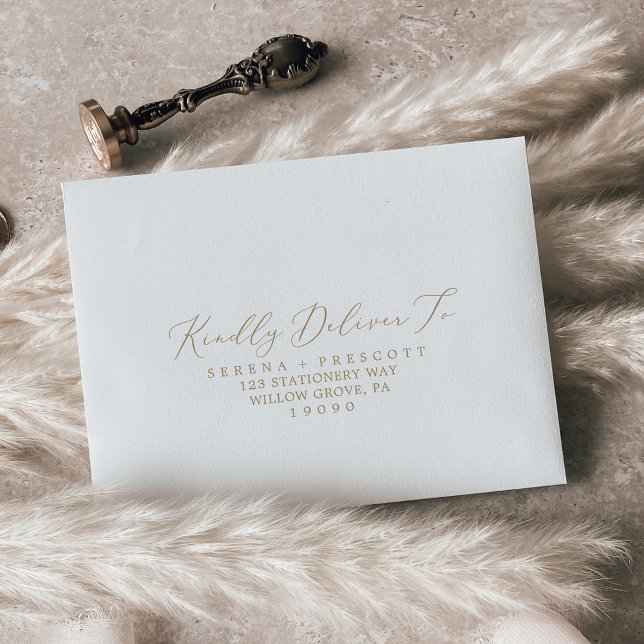 Delicate Gold Calligraphy Self-Addressed RSVP Envelope (Creator Uploaded)